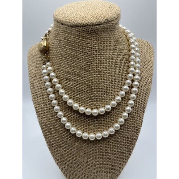 Vintage Sarah Coventry Double Strand Faux Pearl Necklace Gold-Tone Clasp - Picture 8 of 8